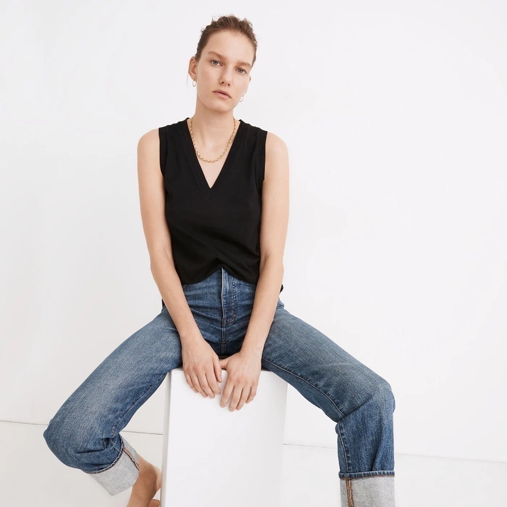MADEWELL Whisper Cotton V-Neck Tank In Black